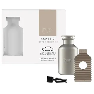 ipuro Classic Autoduft Clip Set - Autostecker Silber + Cachemire Refill - Autodiffusor für Lüftungsschlitze wiederverwendbar & austauschbar - Warmer Duft mit Rose, Zedernholz, Johannisbeere & Amber