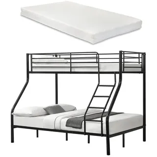 neu.haus Etagenbett Sortland mit Matratze 140 x 200 cm Metall schwarz