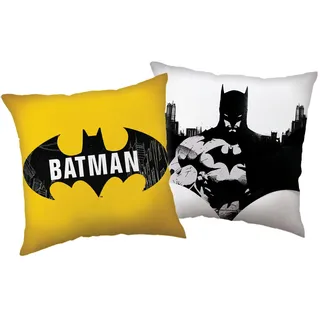 Jerry Fabrics Batman-Kissen, 40 x 40 cm, Batman-Logo und Comic-Design, wendbar, 100% Polyester, weiches Dekokissen für Sofa, Bett, Kinderzimmer
