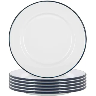 Argon Tableware Weiße Emaille -Dinner -Teller - 25,5cm - Marine - Pack Von 6