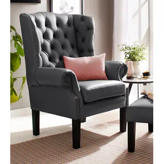 Home Affaire Ohrensessel Bedford Mikrofaser 83 x 113 x 94 cm Schwarz mit aufwendiger Knopfheftung