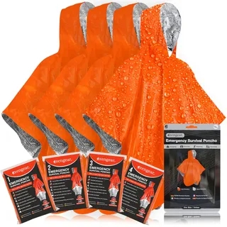 aZengear Notfall-Survival-Poncho (4 Stück) Thermo-Mylar-Folienbeschichtung Decke für Wärmehaltung und Regen | wendbar mit Kapuze | wasserdicht, Winddicht, tragbar, freihändig, Outdoor-Kit