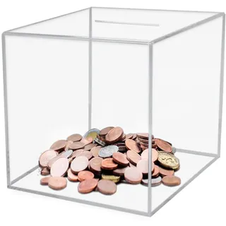 Klare Acryl Spardose Nicht zum öffnen 12× 12× 12cm Spardose Sparbox für Erwachsene Kinder