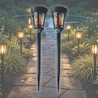 BOLD LED Solarfackel außen - 2 Stk Solarlampen für außen Garten, LED Fackel mit Flammeneffekt (Wetterfest, 12 Stunden Leuchtdauer, Ein/Aus-Schalter) 49cm