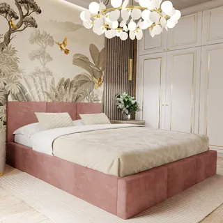 Muralo POLSTERBETT für Schlafzimmer Polsterbett mit Bettkasten und Gasdruckfeder Bett mit Polsterkopfteil Bett 120x200 Bett mit Stauraum Altrosa - Rosa