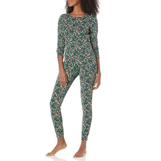 Amazon Essentials Damen Anschmiegsames Pyjama-Set Aus Baumwolle (In Übergröße Erhältlich), Schwarz Folklorisch, M