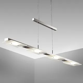 B.K.Licht - LED Pendelleuchte stufenlos höhenverstellbar, warmweiße Lichtfarbe, 4 LED Platinen, Hängeleuchte, Hängelampe Esstisch, Esszimmerlampe hängend, Wohnzimmerlampe, 85,4x8x120 cm, Matt-Nickel