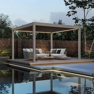 Weide Elektrische Pergola Deluxe Plus Sand Aluminium 4 X 4 M Inkl. Led