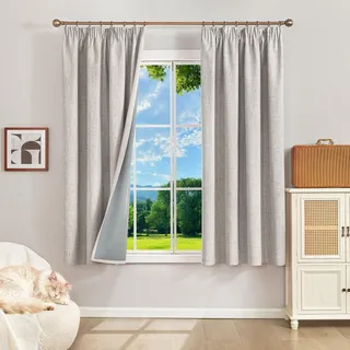 Omgoods – Verdunkelungsgardinen-Set, 2 Stück – Grau-Weiß, thermisches Wellenband, 160 x 140 cm