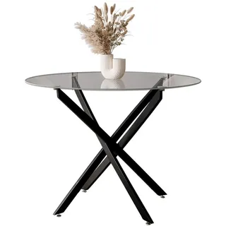 Lookway Esstisch Beira Runder Tisch 90 cm mit Glasplatte und Schwarz Tischbeine , Metall , Uni , Rund,Rund , 90x72x90 cm , Esszimmer, Esstische