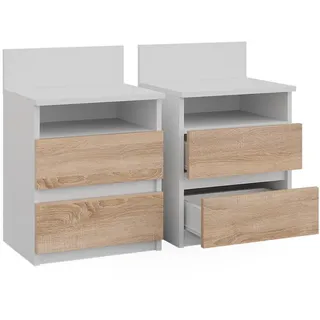 Vicco Nachttisch Monty Weiß/Sonoma 2er Set , Weiß, Sonoma Eiche , Holzwerkstoff , 4 Fächer , Rechteckig , 39.6x59.1x32.3 cm , Schlafzimmer, Nachtkästchen