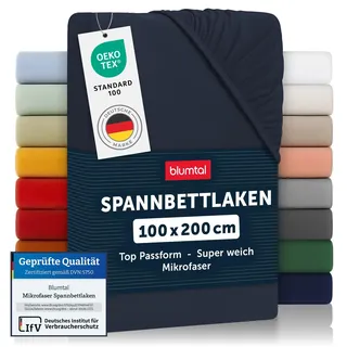 Blumtal® Spannbettlaken 100x200x30cm aus Microfaser - Oekotex zertifiziertes Bettlaken Spannbettlaken in Dark Ocean Blue - Blau