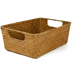 Rechteckiger Aufbewahrungskorb aus Seegras mit Griff Rattankorb korb Geflochten Wäschekorb gewebter Weidenkorb, Handtuchkorb handgefertigter Aufbewahrungskorb Regale und Schreibtische 33X23X11CM