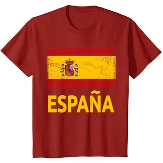 Spanische Flagge für Damen und Kinder, Spanien-Flagge T-Shirt, Kinder, Cranberry, 152