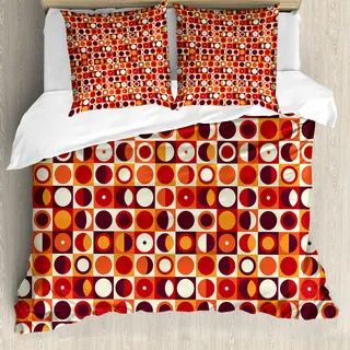ABAKUHAUS Geometrisch Bettbezug, Sixties Style Ovals, Milbensicher Allergiker geeignet mit Kissenbezügen, 200 cm x 200 cm - 80 x 80 cm, Marigold Maroon - Gold