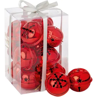 Weihnachtsglocken Baubles Baumdekoration 12er Pack Schneeflocke 40mm - Rot