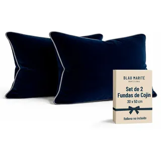 Blau Marité Kissenbezüge 30x50 cm – 2er Set aus weichem Samt – Dekokissen mit kontrastierendem Rand – Dunkelblau & Grau – Ohne Füllung