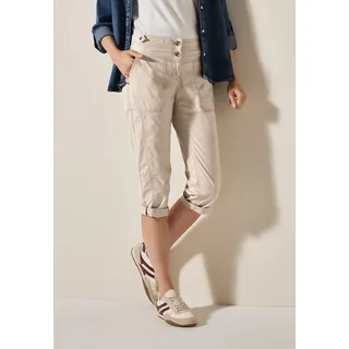 Caprihose CECIL "Style New York", Damen, Gr. 25, N-Gr, beige (boulder beige), Web, Obermaterial: 98% Baumwolle, 2% Elasthan, unifarben, normal kniebedeckend, Hosen Caprihose, Sommerhose mit Knopfdetails am Bund