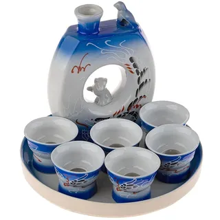 Lachineuse Sake-Set mit entblößter Frau 6-tlg. blau