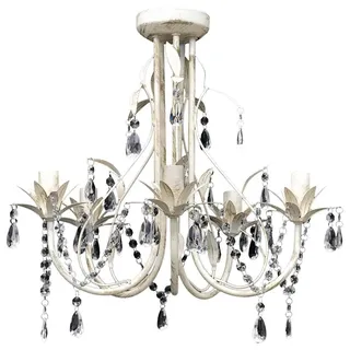 vidaXL Kronleuchter Pendelleuchte Kristall Lampe Deckenleuchte Lüster Leuchte weiß 5 Lampenfassung