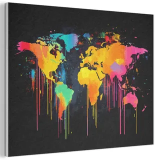 MuchoWow Akustikbild Weltkarte - Farbe - Bunt - Graffiti - Welt Wanddeko 70x50 cm , Multicolor , Kunststoff , Rechteckig , 70x50x0.9 cm , Tapeten & Wandverkleidungen, Akustikpaneele
