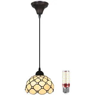 Uziqueif Tiffany Pendelleuchte Vintage, Esstisch Lampen Hängend, Hängelampe für Küche Schlafzimme Wohnzimmer Flur, Gelb Lampenschirm, Höhenverstellbar