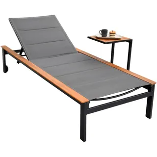 Gardenson Gartenliege , Graphitfarben, Grau, Naturfarben , Holz, Metall, Kunststoff , Akazie , massiv , 198x103x84 cm , Räder am Kopfende, Rückenlehne verstellbar , Holzmöbel, Sitzgelegenheiten Holz, Gartenliegen Holz