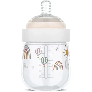Mepal - Babyflasche Mio - Transparente Kappe zur Aufbewahrung - Anti-Kolik Babyflaschen - Spiralförmiges Design verhindert Verstopfungen - Medizinisches Silikon - 165 ml - Sunshine & Rainbow