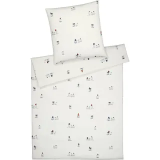 elegante Soft-Flanell Bettwäsche-Garnitur Pinguin Party Farbe schneeweiss Größe 155x220+80x80 - Weiß