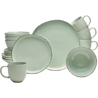 Kombiservice VAN WELL "Geschirr-Set Urban, 16-teilig", grün, 16 Stk., Steinzeug, Geschirr-Sets, Kombiservice, rund, spülmaschinen- und mikrowellengeeignet
