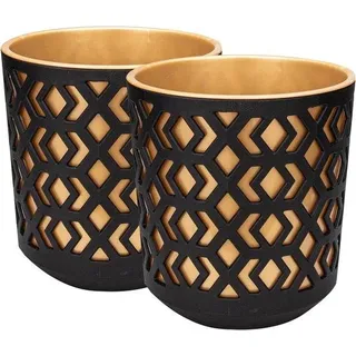 Blumenpflanzkästen aus schwarzem Kunststoff mit goldener Verzierung, Set aus 2 Stücken - Schwarz, Gold