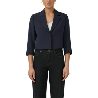 Kurzblazer S.OLIVER BLACK LABEL, Damen, Gr. 48, navy, Web, Obermaterial: 93% Polyester, 7% Elasthan, unifarben, normal taillenlang, tiefer V-Ausschnitt, Blazer Kurzblazer, 3/4-Arm mit Stretch
