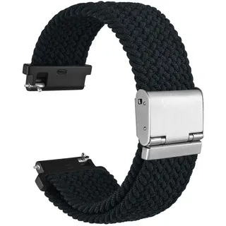 WOCCI 22mm Gewebtes Nylon Uhrenarmband für Damen und Herren, Schnellverschluss, Verstellbare Silberne Schnalle (Schwarz)