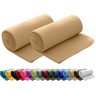 wometo 2er Set Polar Fleecedecke oekoTex 130x160 ca. 400g mit Anti-Pilling und Kettelrand beige Sand