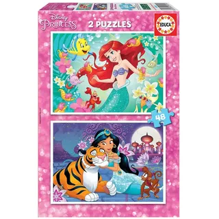 Educa - Kinderpuzzle Arielle und Jasmin 2x48 Teile Puzzleset | Arielle, Disney Prinzessinnen | ab 4 Jahren (18213)