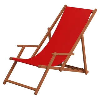 Liegestuhl Gartenliege rot Kissen Tisch Deckchair Buche Sonnenliege Sonnenstuhl 10-308 T KH - Rot