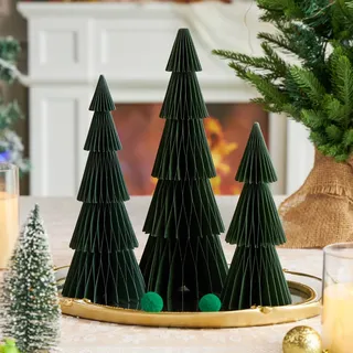 SUNBEAUTY 3 Stück Papier Weihnachtsbaum Papiertannenbäume Waben Tischdeko 3D Weihnachten Wiederverwendbare Weihnachtsdeko Innen Magnetisches Design Papier Tannenbaum Deko für Fenster Weihnachten