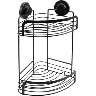 Cornat Eckkorb 3 in 1 - Zwei extra höhe Körbe - Zur Eckmontage - 3 verschiedene Befestigungsoptionen mit Saugnapf, Klebepad & Bohren - Schwarz / Duschregal / Duschablage / T3402711