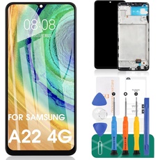Ersatz-LCD-Display für Samsung Galaxy A22 4G für Samsung A22 4G, Ersatz-LCD-Display, SM-A225F, Touch-Digitizer, Reparaturteil-Set (Schwarz mit Rahmen)