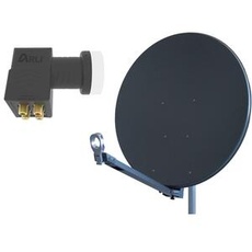 Gibertini 4 Teilnehmer Set - Qualitäts-Alu-Satelliten-Komplettanlage - Select 75cm/80cm Spiegel/Schüssel Anthrazit + Quad LNB - für 4 Receiver/TV [Neuste Technik, DVB-S2, 4K, 3D]