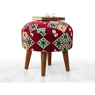 Atelier Del Sofa Stilvoller Pouf mit Holzbeinen, 42 cm hoch, 46 cm tief | 50% Baumwolle & 50% Polyester, 7 cm orthopädischer Schaumstoff | Ideal für rustikale und orientalische Einrichtung