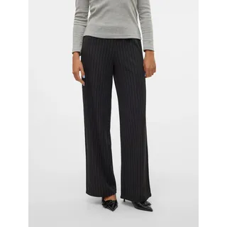 Vero Moda Schlupfhose "VMBERLIN MY MW WIDE PRINT PANT NOOS", Damen, Gr. XL (42), Länge 32, schwarz (obsidian stripes:oatmeal pinstripes), Web, Obermaterial: 95% Polyester, 5% Elasthan, gestreift, loose fit normal, Hosen Schlupfhose