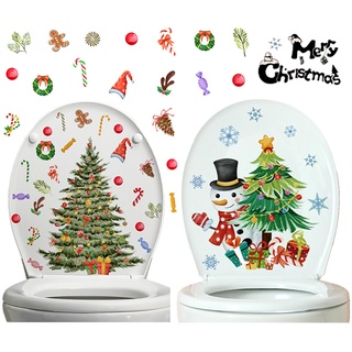 HIMKI Weihnachten Toilettenaufkleber 2 Stück Weihnachtsaufkleber Weihnachtsbaum & Schneemann Toilettendeckel Sticker Selbstklebend Aufkleber als Türaufkleber Fenstersticker Wandtattoo (Weihnachten)