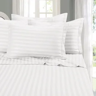 Elegant Comfort Weichstes und gemütlichstes 4-teiliges Bettlaken-Set, 1500 Premium-Mikrofaser in Hotelqualität, luxuriös, knitterfrei, 4-teilig, Damast-Streifen-Bettwäsche-Set, Twin XL, Weiß