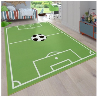 Paco Home Kinderteppich »Bino 568«, rechteckig, 4 mm Höhe, Kurzflor, Spiel-Teppich, Motiv Fußballfeld, Kinderzimmer grün 200 cm Quadrat