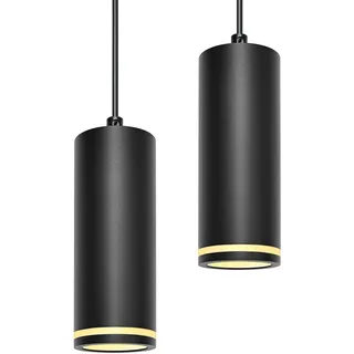 BOYIR Pendelleuchte Modern Zylinder Schwarz Hängelampe, Hängeleuchte Höhenverstellbar Aluminium Kronleuchter mit GU10 Fassung max. 60 Watt Pendellampe Deckenlampe für Wohnzimmer Schlafzimmer, 2 Stücke