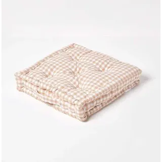 Unyqoos® Sitzkissen 40×40×8 cm – beige-weiß kariert (Vichy), Bezug 100% Baumwolle, Polyesterfüllung, mit Tragegriff, vielseitige Sitzerhöhung - Beige