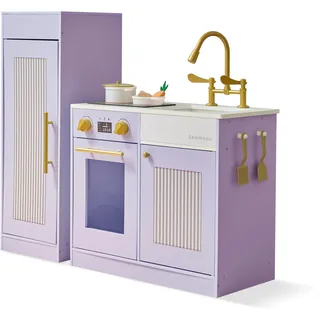 Teamson Kids Little Chef Chester Kinderküche in Lila mit Zubehör, große Holzspielküche für Rollenspiele mit Herd, Ofen und Stauraum