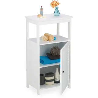 Relaxdays Badschrank, - weiß , Holzwerkstoff , 45x83x30 cm, schmal, Schränkchen für Bad, Küche und Flur,