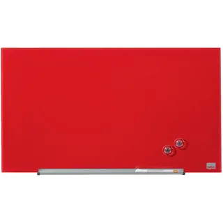 Nobo Glas Magnet-Whiteboard mit herausnehmbarem Stiftehalter, 680 x 380 mm, InvisaMount Befestigungssystem, Impression Pro, Rot, 1905183